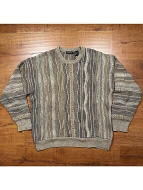 Vintage 90s Segreto Oversized Sweater Men M Brown 3D Knit Coogi Style Sweatshirt